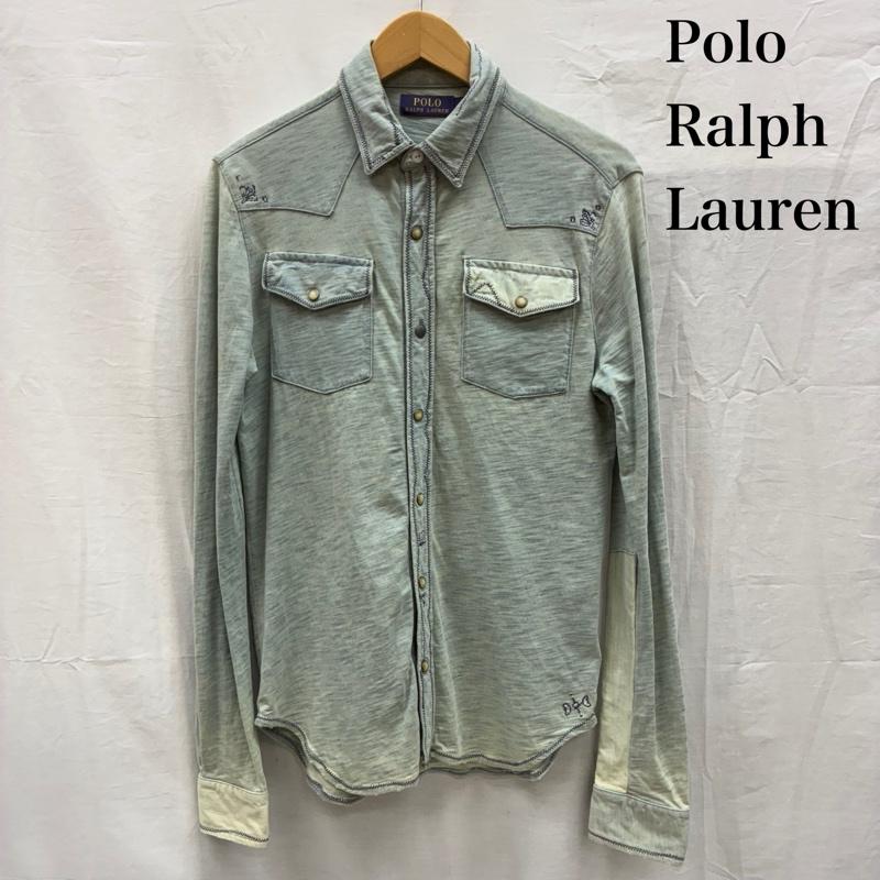 ポロラルフローレン POLO RALPH LAUREN シャツ、ブラウス 長袖 ウエスタン シャンブレー シャツ ヴィンテージ加工 コンチョボタン 710547117001 XS ダメージ加工 X 刺繍 メンズ USED 古着 中古 50150405
