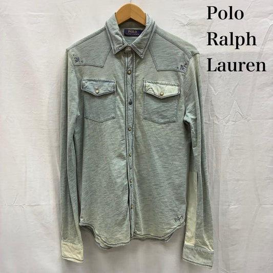ポロラルフローレン POLO RALPH LAUREN シャツ、ブラウス 長袖 ウエスタン シャンブレー シャツ ヴィンテージ加工 コンチョボタン 710547117001 XS ダメージ加工 X 刺繍 メンズ USED 古着 中古 50150405
