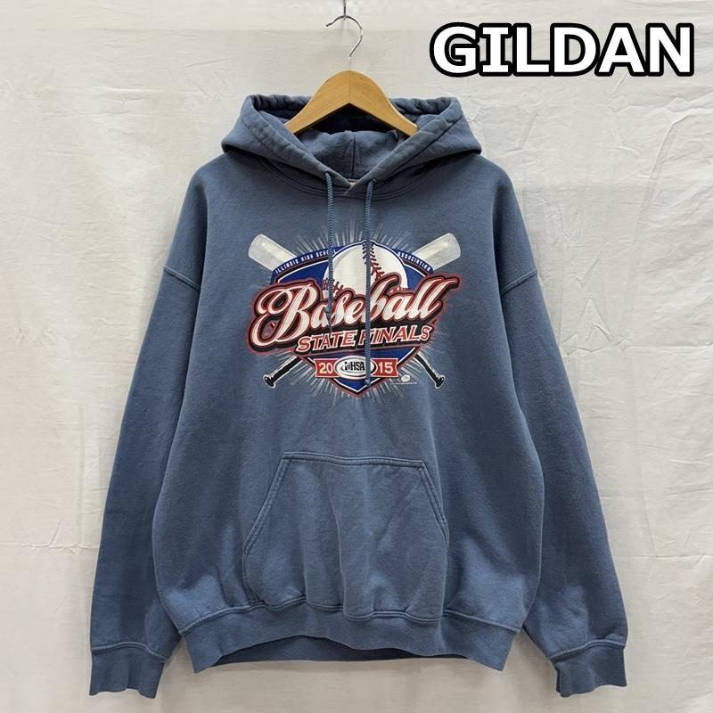 ギルダン GILDAN パーカー 長袖 Baseball STATE FINAL 2015 ロゴ プリント プルオーバー フーディ スウェット パーカー L メンズ USED 古着 中古 50150427