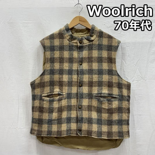 ウールリッチ WOOLRICH ベスト ベスト 70年代 ビンテージ USA製 リバーシブル チェックウール 無地60/40クロス ベスト 70s VINTAGE XL 無地 X チェック メンズ USED 古着 中古 50150428