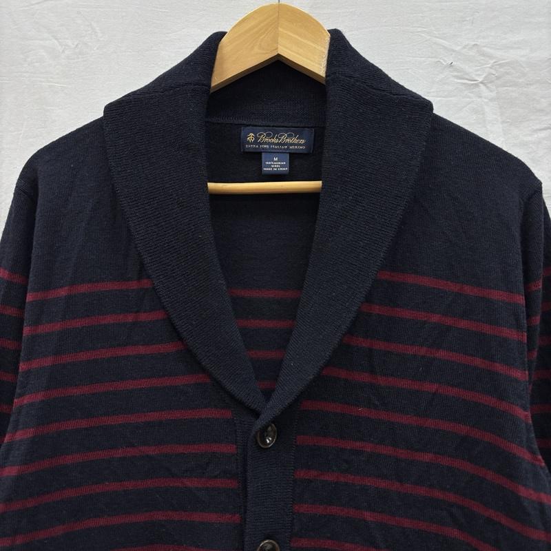 ブルックス ブラザーズ BROOKS BROTHERS カーディガン 長袖 ボーダー柄 メリノウール ニット ショールカラー カーディガン M 紺 / ネイビー / navy X 赤 / レッド / red メンズ USED 古着 中古 50150430