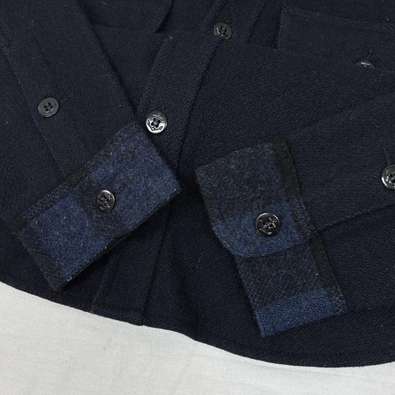 ジョンソン JOHNSON シャツ、ブラウス 長袖 USA製 チェック切替し ウール CPO シャツ S5PATCH S 紺 / ネイビー / navy メンズ USED 古着 中古 50150431