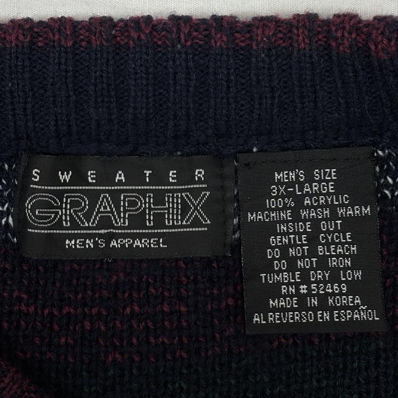古着 USED ニット、セーター 長袖 GRAPHIX 90年代 ビンテージ 韓国製 ビッグサイズ 総柄 ニット セーター 90s VINTAGE - メンズ USED 古着 中古 50150435