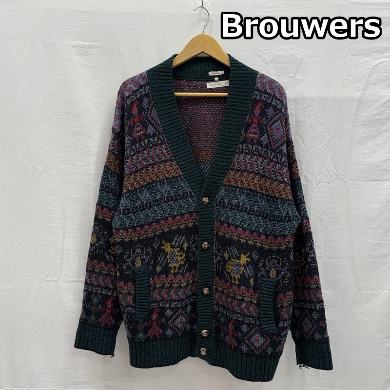 古着 USED カーディガン 長袖 Brouwers イタリア製 総柄 ニット カーディガン くるみボタン 52 メンズ USED 古着 中古 50150440