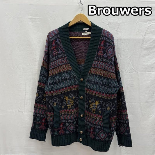 古着 USED カーディガン 長袖 Brouwers イタリア製 総柄 ニット カーディガン くるみボタン 52 メンズ USED 古着 中古 50150440