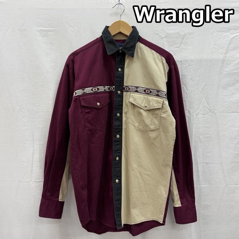 ラングラー Wrangler シャツ、ブラウス 長袖 パネル切替し クレイジーパターン チロリアンテープ ヨーク シャツ S メンズ USED 古着 中古 50150446