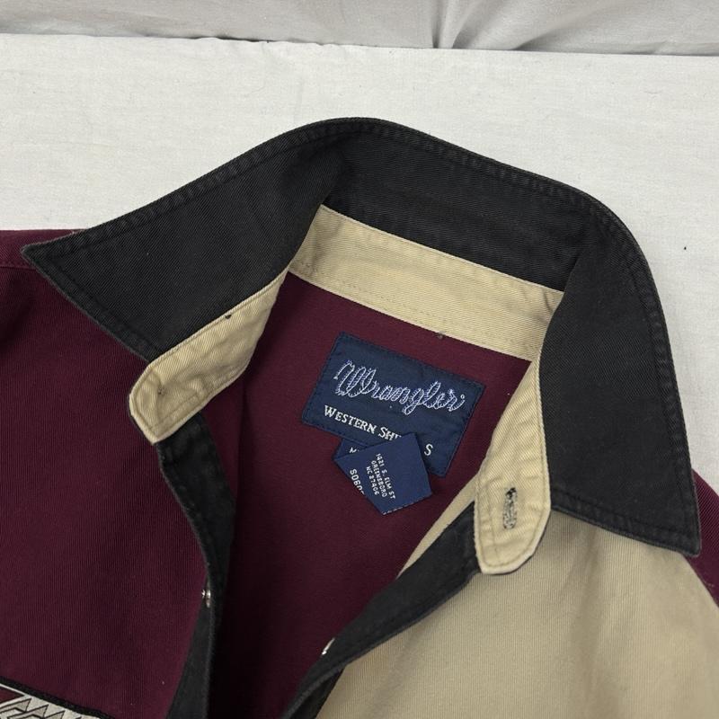 ラングラー Wrangler シャツ、ブラウス 長袖 パネル切替し クレイジーパターン チロリアンテープ ヨーク シャツ S メンズ USED 古着 中古 50150446