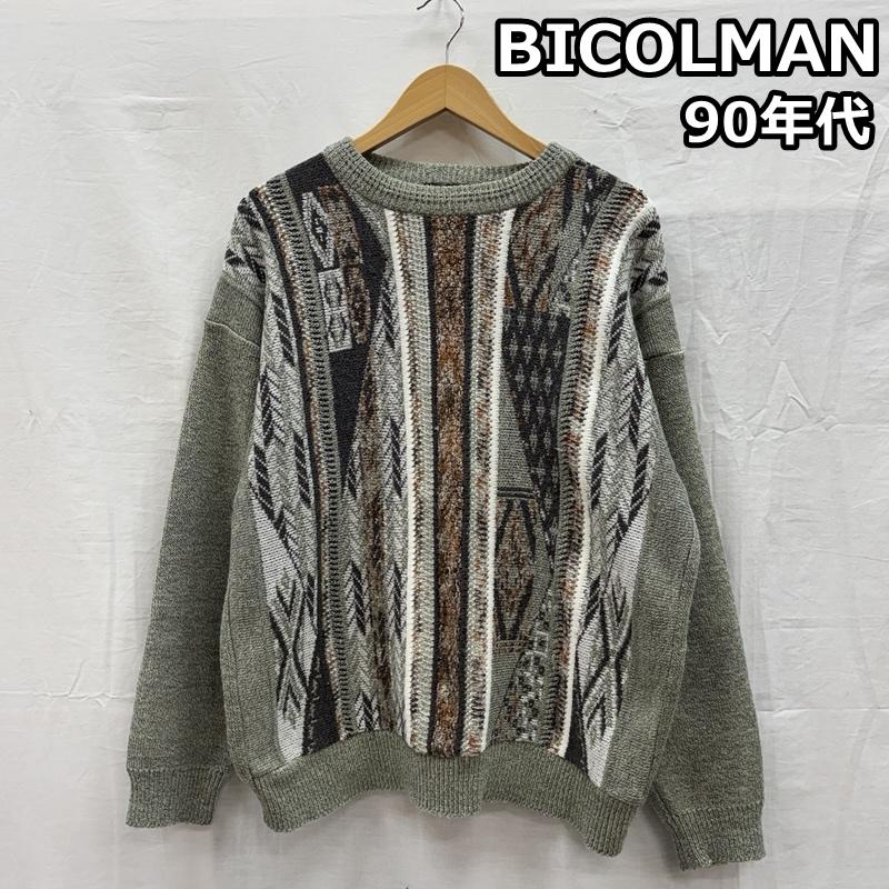 古着 USED ニット、セーター 長袖 BICOLMAN 90年代 ビンテージ 幾何学模様 クルーネック ニット セーター 90s VINTAGE - メンズ USED 古着 中古 50150452