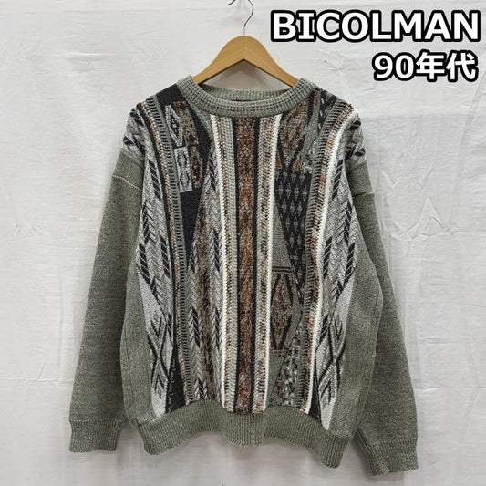 古着 USED ニット、セーター 長袖 BICOLMAN 90年代 ビンテージ 幾何学模様 クルーネック ニット セーター 90s VINTAGE - メンズ USED 古着 中古 50150452