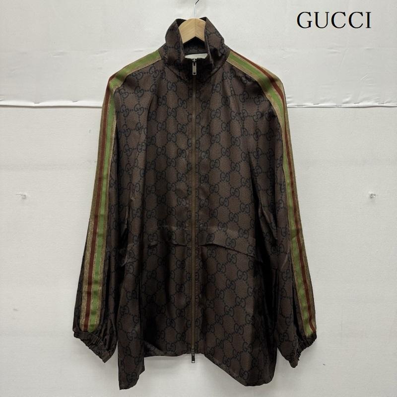 グッチ GUCCI ジャケット、上着 ジャンパー、ブルゾン GGスプリーム ロゴ シルク 100％ ジップアップ ジャケット 625007 XJCL5 S 茶 / ブラウン / brown メンズ USED 古着 中古 50150455