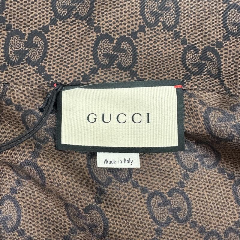グッチ GUCCI ジャケット、上着 ジャンパー、ブルゾン GGスプリーム ロゴ シルク 100％ ジップアップ ジャケット 625007 XJCL5 S 茶 / ブラウン / brown メンズ USED 古着 中古 50150455