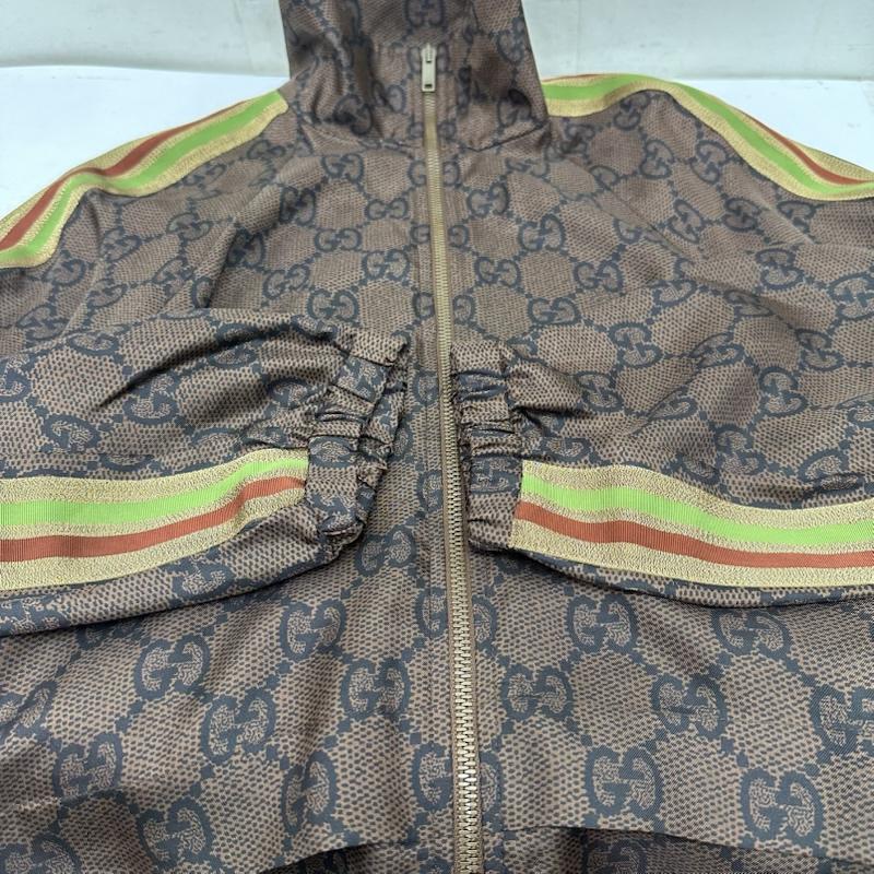 グッチ GUCCI ジャケット、上着 ジャンパー、ブルゾン GGスプリーム ロゴ シルク 100％ ジップアップ ジャケット 625007 XJCL5 S 茶 / ブラウン / brown メンズ USED 古着 中古 50150455