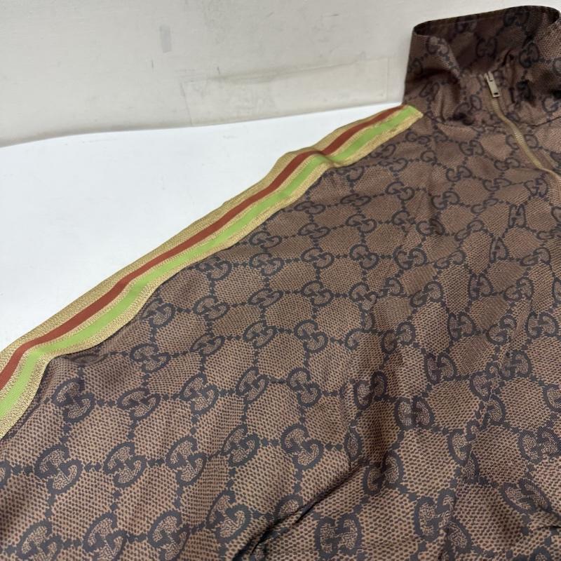 グッチ GUCCI ジャケット、上着 ジャンパー、ブルゾン GGスプリーム ロゴ シルク 100％ ジップアップ ジャケット 625007 XJCL5 S 茶 / ブラウン / brown メンズ USED 古着 中古 50150455