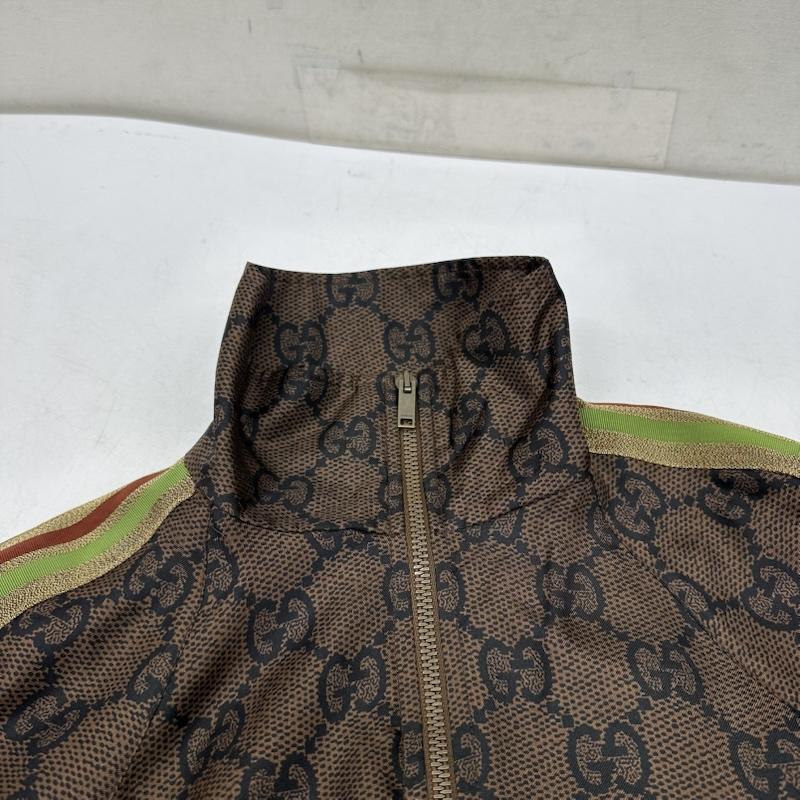 グッチ GUCCI ジャケット、上着 ジャンパー、ブルゾン GGスプリーム ロゴ シルク 100％ ジップアップ ジャケット 625007 XJCL5 S 茶 / ブラウン / brown メンズ USED 古着 中古 50150455