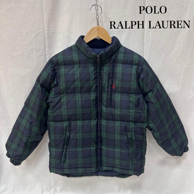 ポロラルフローレン POLO RALPH LAUREN ジャケット、上着 ダウンジャケット ブラックウォッチ タータンチェック フード付き ロゴ刺繍 グリーン 140cm 140cm チェック 黒 / ブラック / black X 緑 / グリーン / green ボーイズ USED 古着 中古 50150574