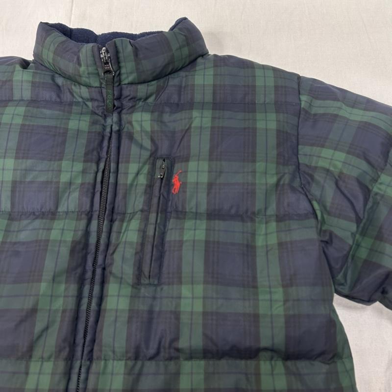 ポロラルフローレン POLO RALPH LAUREN ジャケット、上着 ダウンジャケット ブラックウォッチ タータンチェック フード付き ロゴ刺繍 グリーン 140cm 140cm チェック 黒 / ブラック / black X 緑 / グリーン / green ボーイズ USED 古着 中古 50150574