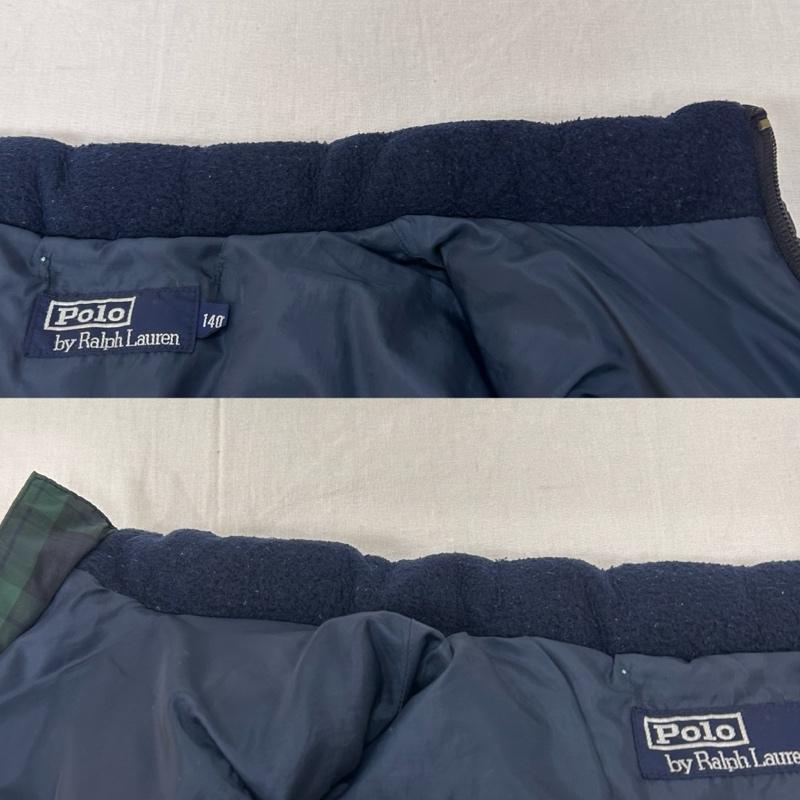 ポロラルフローレン POLO RALPH LAUREN ジャケット、上着 ダウンジャケット ブラックウォッチ タータンチェック フード付き ロゴ刺繍 グリーン 140cm 140cm チェック 黒 / ブラック / black X 緑 / グリーン / green ボーイズ USED 古着 中古 50150574