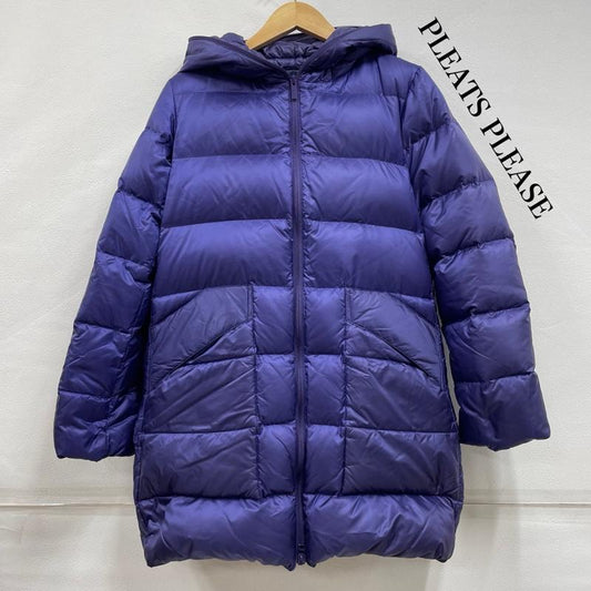 プリーツプリーズ PLEATS PLEASE ジャケット、上着 ダウンジャケット ISSEY MIYAKE イッセイミヤケ フーデッド ロング ダウン コート ジップアップ 3 無地 レディース USED 古着 中古 50150601