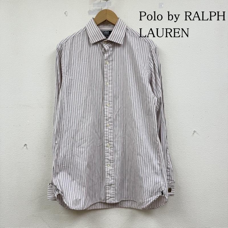 ポロバイラルフローレン Polo by RALPH LAUREN シャツ、ブラウス 長袖 90s REGENT CLASSIC FIT ストライプ ワイドカラー 裾 ポニー ロゴ シャツ 34 白 / ホワイト / white X 桃 / ピンク / pink メンズ USED 古着 中古 50150618