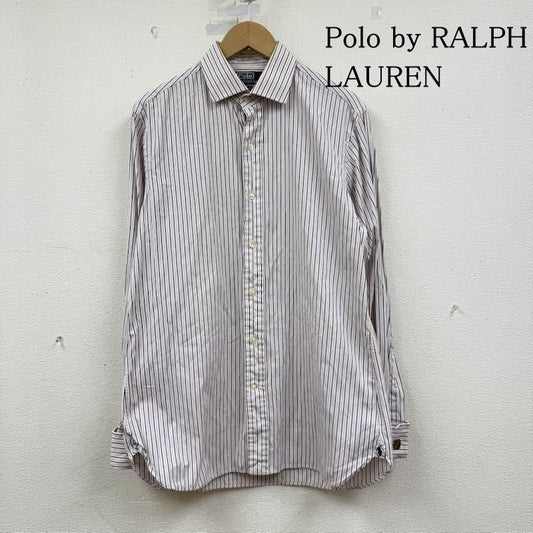 ポロバイラルフローレン Polo by RALPH LAUREN シャツ、ブラウス 長袖 90s REGENT CLASSIC FIT ストライプ ワイドカラー 裾 ポニー ロゴ シャツ 34 白 / ホワイト / white X 桃 / ピンク / pink メンズ USED 古着 中古 50150618