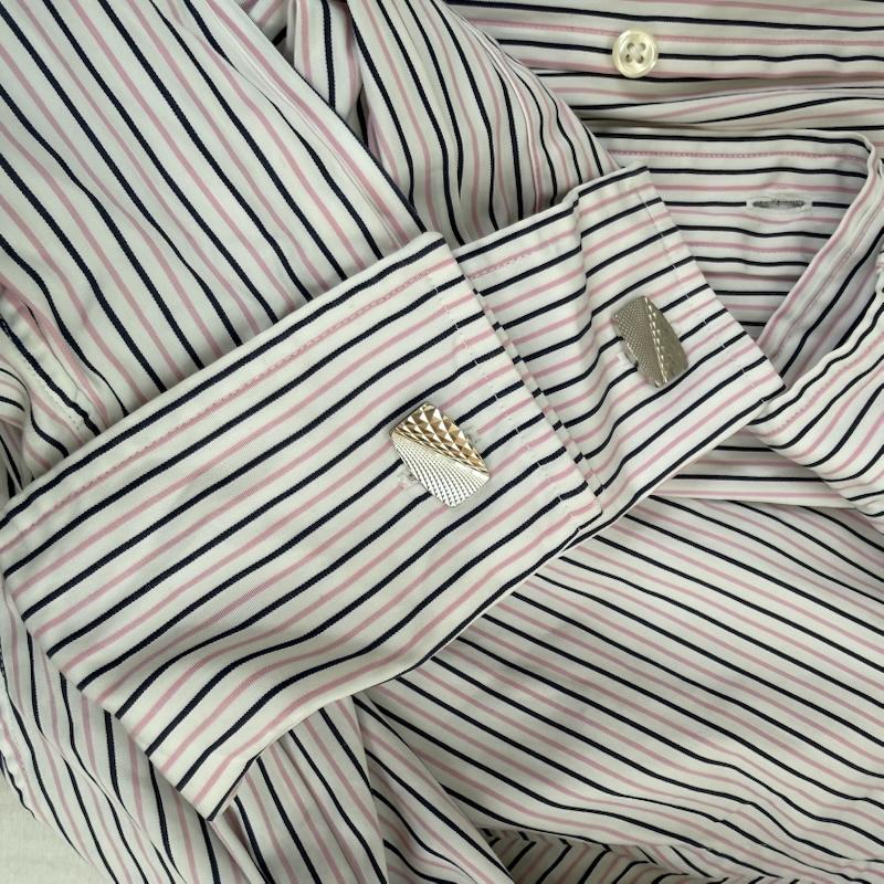 ポロバイラルフローレン Polo by RALPH LAUREN シャツ、ブラウス 長袖 90s REGENT CLASSIC FIT ストライプ ワイドカラー 裾 ポニー ロゴ シャツ 34 白 / ホワイト / white X 桃 / ピンク / pink メンズ USED 古着 中古 50150618