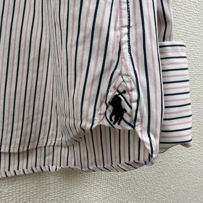 ポロバイラルフローレン Polo by RALPH LAUREN シャツ、ブラウス 長袖 90s REGENT CLASSIC FIT ストライプ ワイドカラー 裾 ポニー ロゴ シャツ 34 白 / ホワイト / white X 桃 / ピンク / pink メンズ USED 古着 中古 50150618