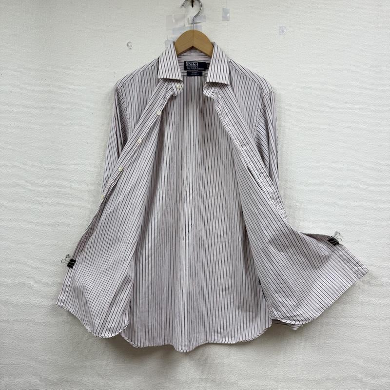 ポロバイラルフローレン Polo by RALPH LAUREN シャツ、ブラウス 長袖 90s REGENT CLASSIC FIT ストライプ ワイドカラー 裾 ポニー ロゴ シャツ 34 白 / ホワイト / white X 桃 / ピンク / pink メンズ USED 古着 中古 50150618