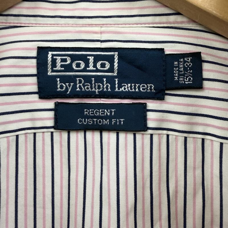 ポロバイラルフローレン Polo by RALPH LAUREN シャツ、ブラウス 長袖 90s REGENT CLASSIC FIT ストライプ ワイドカラー 裾 ポニー ロゴ シャツ 34 白 / ホワイト / white X 桃 / ピンク / pink メンズ USED 古着 中古 50150618