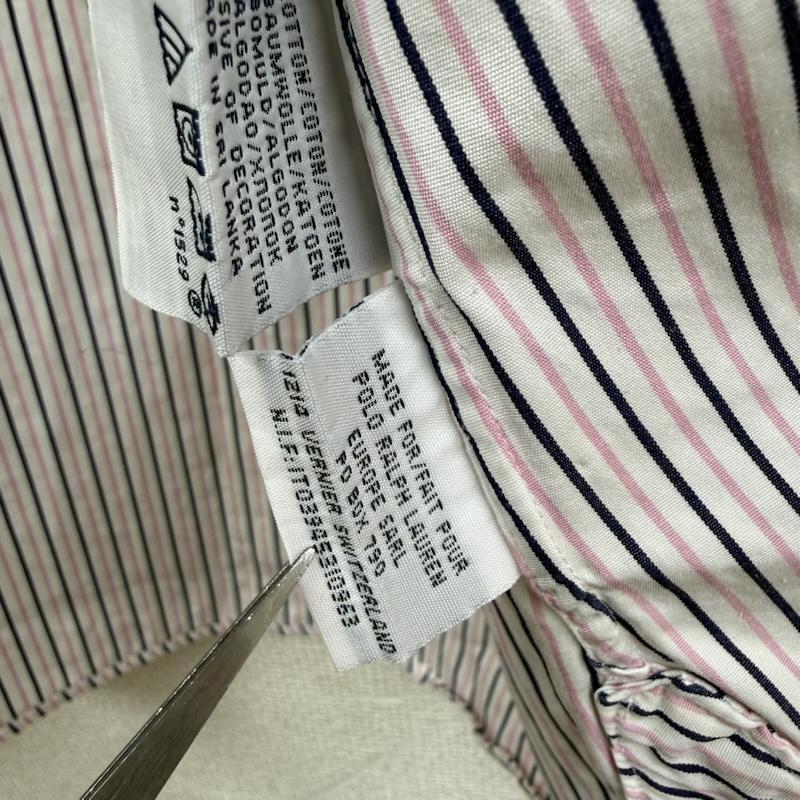 ポロバイラルフローレン Polo by RALPH LAUREN シャツ、ブラウス 長袖 90s REGENT CLASSIC FIT ストライプ ワイドカラー 裾 ポニー ロゴ シャツ 34 白 / ホワイト / white X 桃 / ピンク / pink メンズ USED 古着 中古 50150618