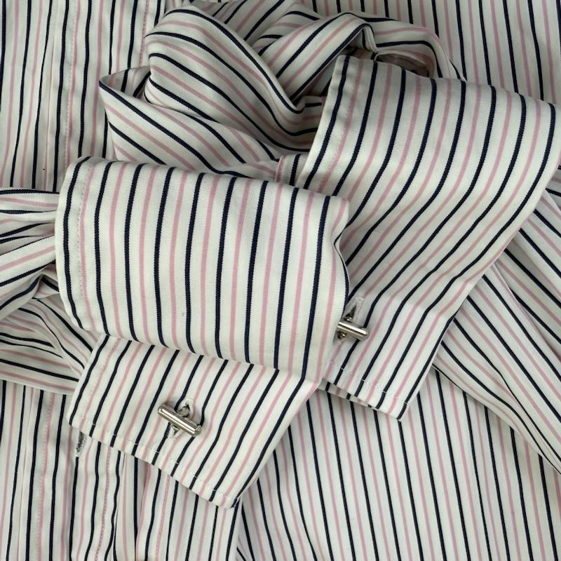 ポロバイラルフローレン Polo by RALPH LAUREN シャツ、ブラウス 長袖 90s REGENT CLASSIC FIT ストライプ ワイドカラー 裾 ポニー ロゴ シャツ 34 白 / ホワイト / white X 桃 / ピンク / pink メンズ USED 古着 中古 50150618