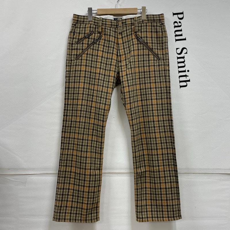 ポールスミス Paul Smith パンツ ワークパンツ、ペインターパンツ チェック ジッパー フライ ウール パンツ レザー パッチ XL チェック ベージュ / ベージュ / beige X 茶 / ブラウン / brown X 橙 / オレンジ / orange メンズ USED 古着 中古 50150652