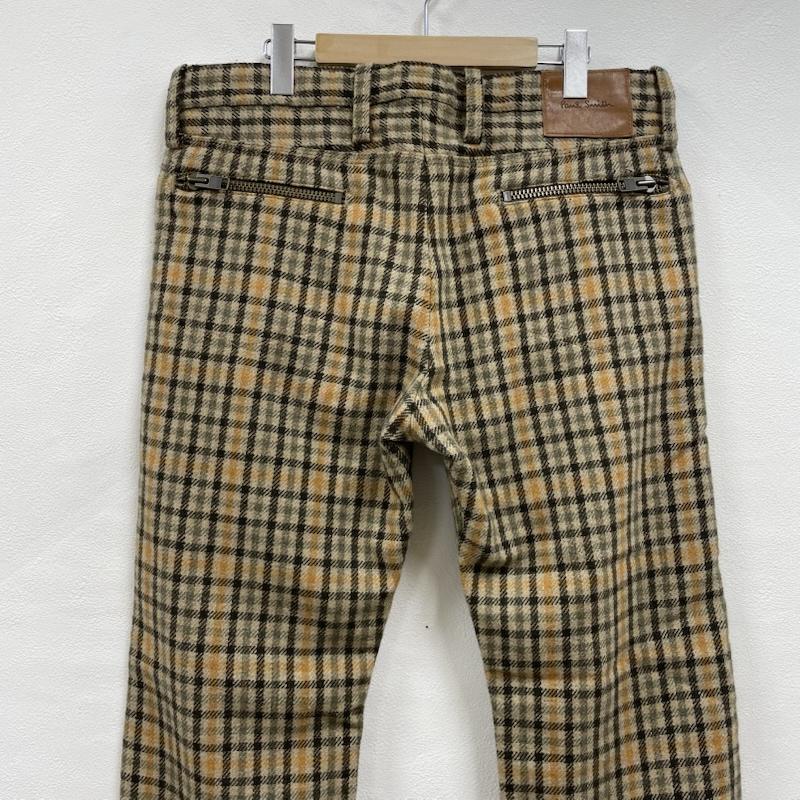 ポールスミス Paul Smith パンツ ワークパンツ、ペインターパンツ チェック ジッパー フライ ウール パンツ レザー パッチ XL チェック ベージュ / ベージュ / beige X 茶 / ブラウン / brown X 橙 / オレンジ / orange メンズ USED 古着 中古 50150652
