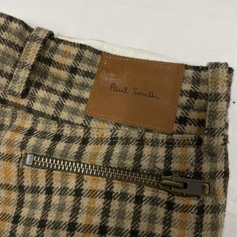 ポールスミス Paul Smith パンツ ワークパンツ、ペインターパンツ チェック ジッパー フライ ウール パンツ レザー パッチ XL チェック ベージュ / ベージュ / beige X 茶 / ブラウン / brown X 橙 / オレンジ / orange メンズ USED 古着 中古 50150652