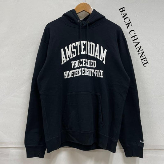 バックチャンネル Back Channel パーカー 長袖 AMSTERDAM アムステルダム プルオーバー パーカー フーディー ロゴ プリント L ロゴ、文字 X プリント 黒 / ブラック / black X 白 / ホワイト / white メンズ USED 古着 中古 50150744