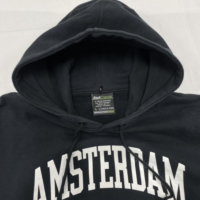バックチャンネル Back Channel パーカー 長袖 AMSTERDAM アムステルダム プルオーバー パーカー フーディー ロゴ プリント L ロゴ、文字 X プリント 黒 / ブラック / black X 白 / ホワイト / white メンズ USED 古着 中古 50150744
