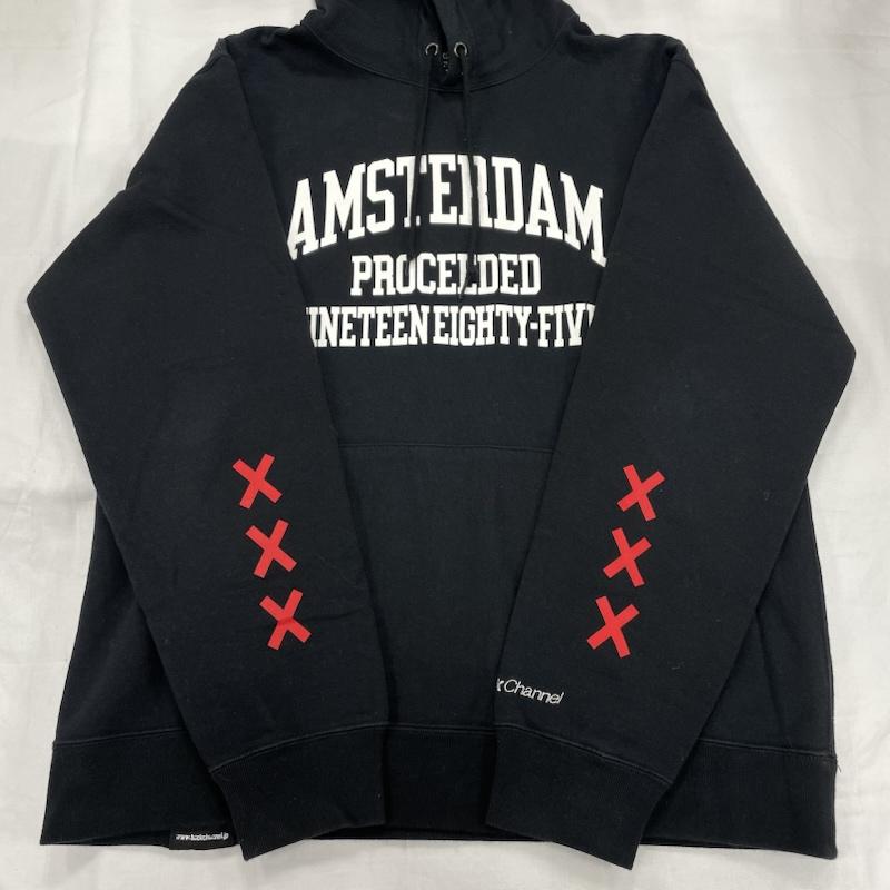 バックチャンネル Back Channel パーカー 長袖 AMSTERDAM アムステルダム プルオーバー パーカー フーディー ロゴ プリント L ロゴ、文字 X プリント 黒 / ブラック / black X 白 / ホワイト / white メンズ USED 古着 中古 50150744