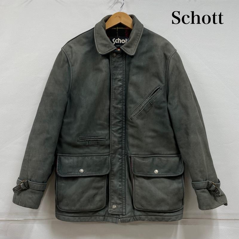 ショット Shott ジャケット、上着 レザージャケット レザー ジャケット USA製 ヴィンテージ 裏地 ウール チェック カーコート 雰囲気抜群 38 灰 / グレー / gray メンズ USED 古着 中古 50150750