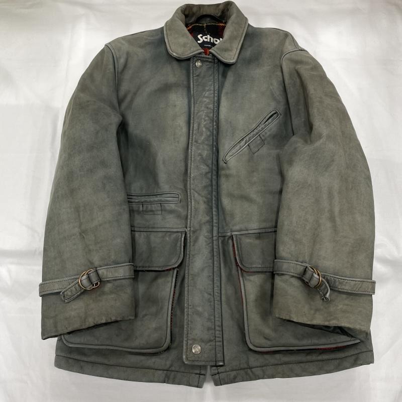ショット Shott ジャケット、上着 レザージャケット レザー ジャケット USA製 ヴィンテージ 裏地 ウール チェック カーコート 雰囲気抜群 38 灰 / グレー / gray メンズ USED 古着 中古 50150750