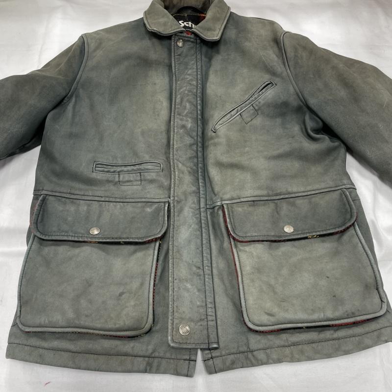 ショット Shott ジャケット、上着 レザージャケット レザー ジャケット USA製 ヴィンテージ 裏地 ウール チェック カーコート 雰囲気抜群 38 灰 / グレー / gray メンズ USED 古着 中古 50150750