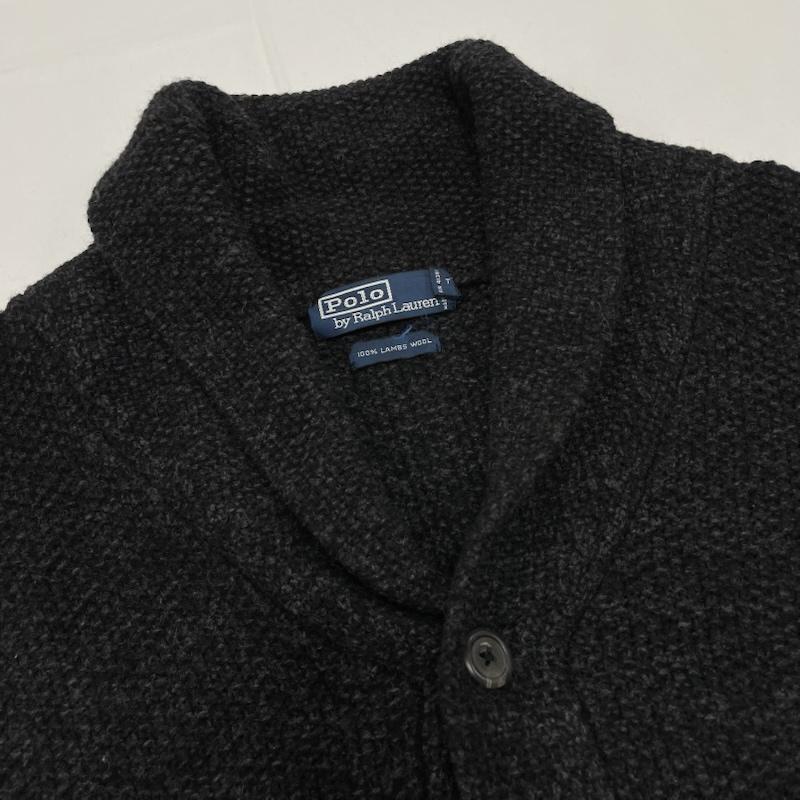 ポロバイラルフローレン Polo by RALPH LAUREN カーディガン 長袖 ショールカラー カーディガン リブ編み ウール M 無地 ダークグレー / ダークグレー / メンズ USED 古着 中古 50150756