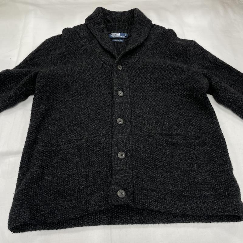 ポロバイラルフローレン Polo by RALPH LAUREN カーディガン 長袖 ショールカラー カーディガン リブ編み ウール M 無地 ダークグレー / ダークグレー / メンズ USED 古着 中古 50150756