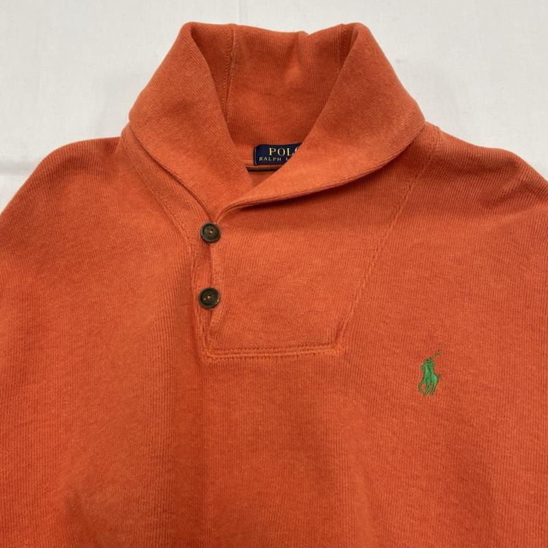 ポロバイラルフローレン Polo by RALPH LAUREN トレーナー 長袖 ショールカラー スウェット トレーナー ポニー刺繡 L 無地 X ワンポイント X ロゴ、文字 X 刺繍 橙 / オレンジ / orange X 緑 / グリーン / green メンズ USED 古着 中古 50150757