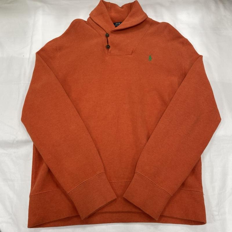 ポロバイラルフローレン Polo by RALPH LAUREN トレーナー 長袖 ショールカラー スウェット トレーナー ポニー刺繡 L 無地 X ワンポイント X ロゴ、文字 X 刺繍 橙 / オレンジ / orange X 緑 / グリーン / green メンズ USED 古着 中古 50150757