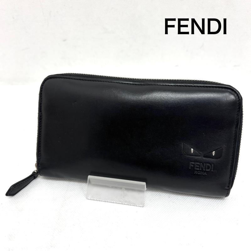 フェンディ FENDI 財布 長財布 バグズアイ モンスター ラウンドファスナー ロングウォレット 長財布 - 黒 / ブラック / black レディース USED 古着 中古 50150765