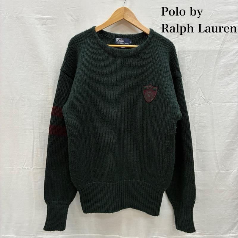 ポロバイラルフローレン Polo by RALPH LAUREN ニット、セーター 長袖 90s 厚手 リブ ニット ウール セーター プルオーバー ロゴ ワッペン L ワンポイント X ロゴ、文字 メンズ USED 古着 中古 50150777