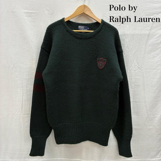 ポロバイラルフローレン Polo by RALPH LAUREN ニット、セーター 長袖 90s 厚手 リブ ニット ウール セーター プルオーバー ロゴ ワッペン L ワンポイント X ロゴ、文字 メンズ USED 古着 中古 50150777
