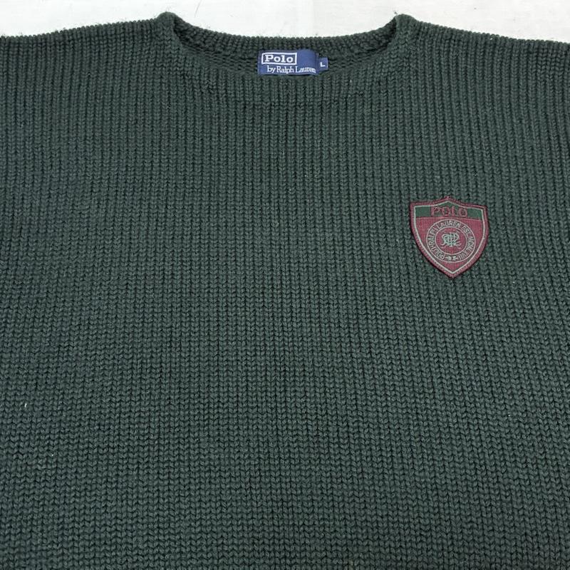 ポロバイラルフローレン Polo by RALPH LAUREN ニット、セーター 長袖 90s 厚手 リブ ニット ウール セーター プルオーバー ロゴ ワッペン L ワンポイント X ロゴ、文字 メンズ USED 古着 中古 50150777