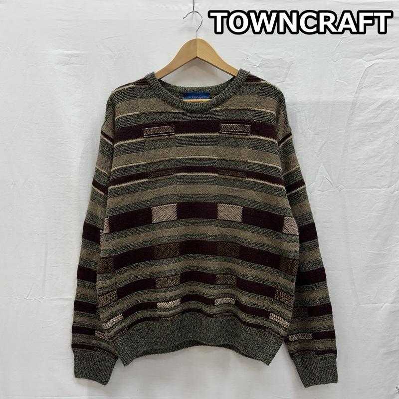 タウンクラフト TOWNCRAFT ニット、セーター 長袖 ボーダーパターン クルーネック アクリル ニット セーター L ボーダー柄 メンズ USED 古着 中古 50150786