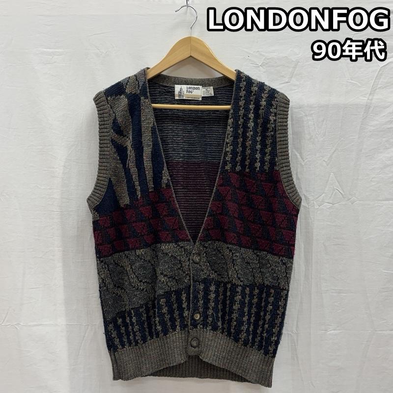 ロンドンフォグ LONDONFOG ベスト ベスト 90年代 ビンテージ USA製 総柄 ニット カーディガン ベスト ビッグサイズ 90s VINTAGE XL メンズ USED 古着 中古 50150788