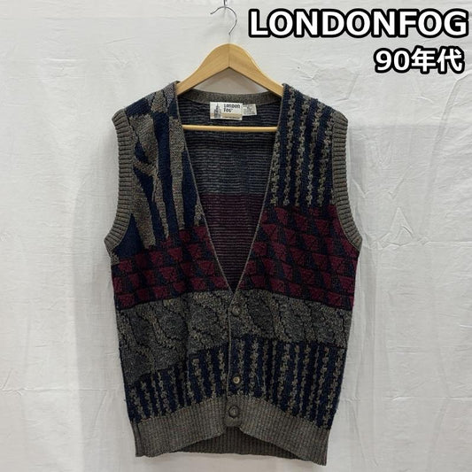 ロンドンフォグ LONDONFOG ベスト ベスト 90年代 ビンテージ USA製 総柄 ニット カーディガン ベスト ビッグサイズ 90s VINTAGE XL メンズ USED 古着 中古 50150788